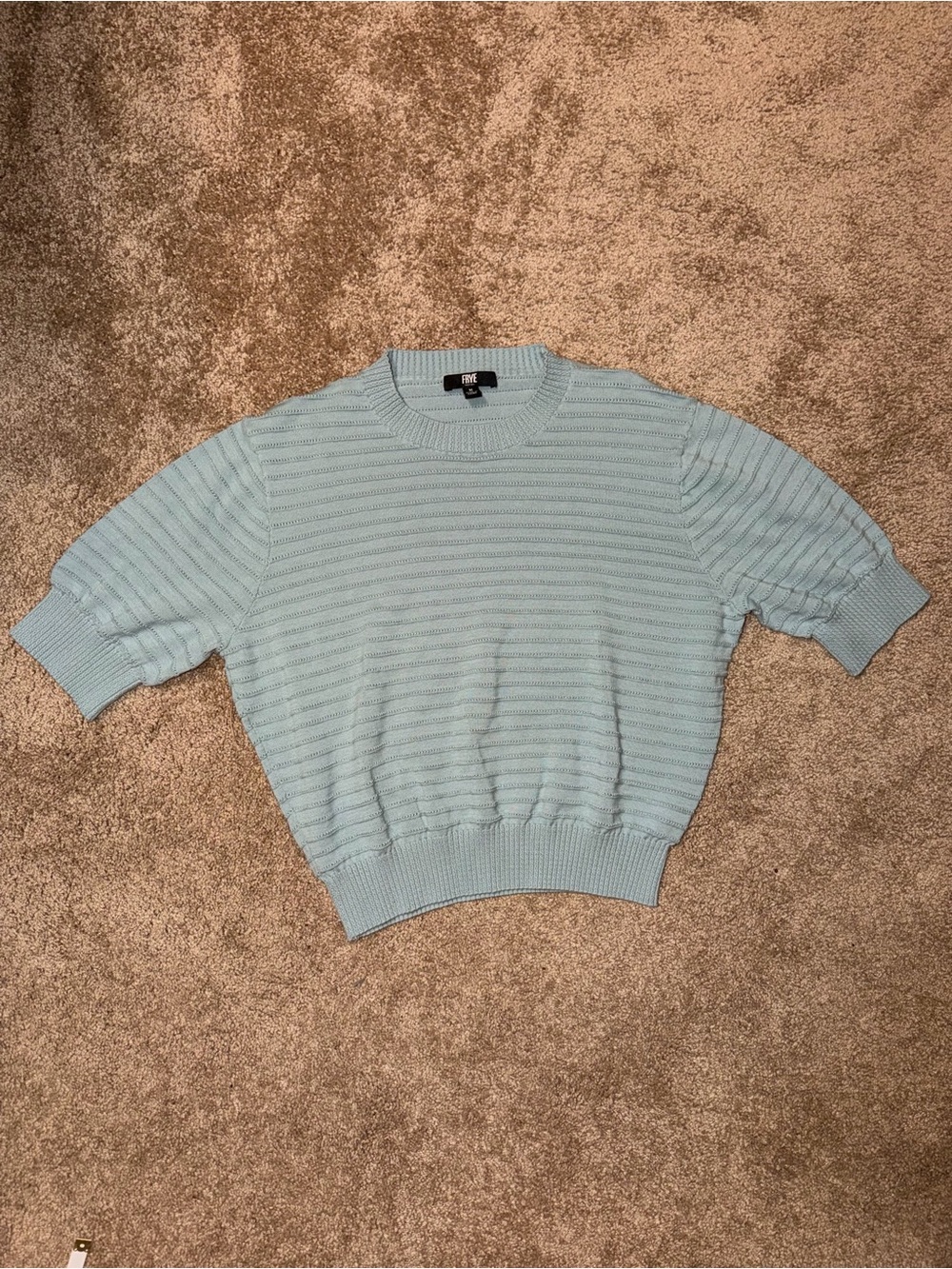 Frye Dusty Blue Ribbed Knit Short Sleeve Lightweight Sweater Top Medium
